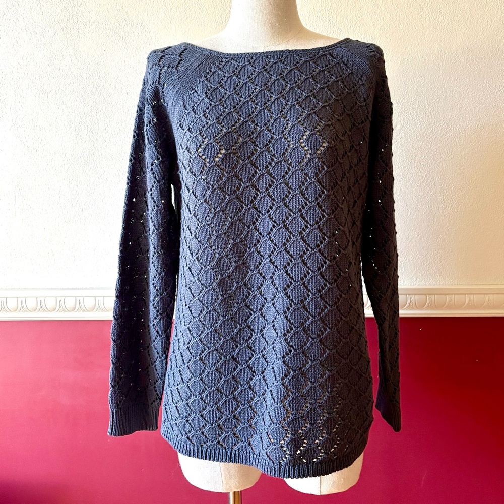 Loft gray‎ scalloped knit cotton blend gray sweater